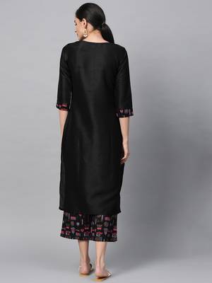 Black printed art silk kurta sets 3