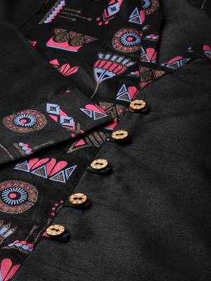 Black printed art silk kurta sets 4