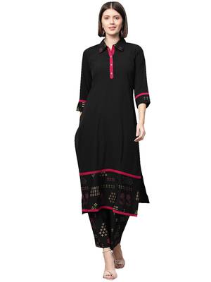 Black printed crepe kurta sets 1