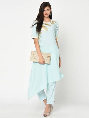 Blue printed crepe kurtas-and-kurtis 1