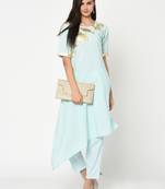 Blue printed crepe kurtas-and-kurtis