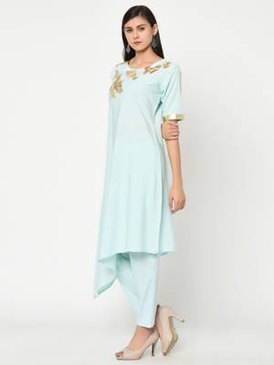 Blue printed crepe kurtas-and-kurtis 2