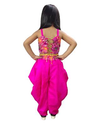 purple cotton dhoti set for girls with embroidered work 3