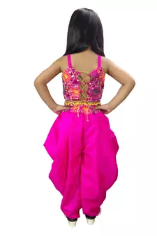 purple cotton dhoti set for girls with embroidered work