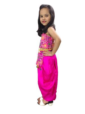 purple cotton dhoti set for girls with embroidered work 4