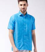 Aqua Blue Silk Blend Ethnic Shirt