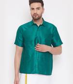 Green Plain Silk Men Shirt