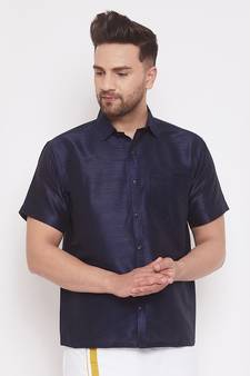 Blue Plain Silk Men Shirt