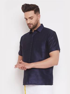 Blue Plain Silk Men Shirt 2