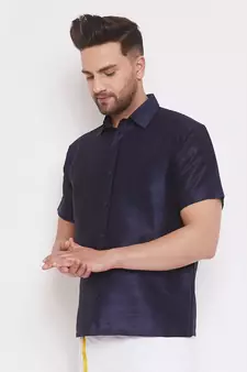 Blue Plain Silk Men Shirt