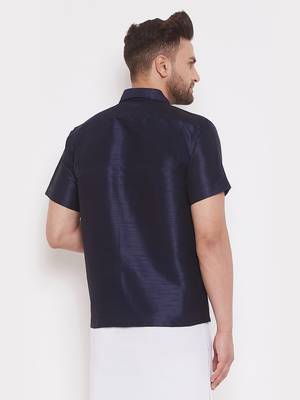 Blue Plain Silk Men Shirt 3