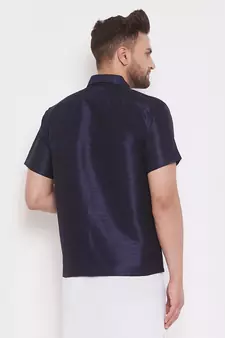 Blue Plain Silk Men Shirt