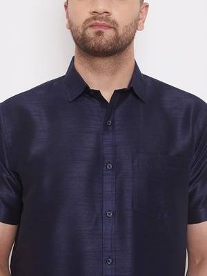 Blue Plain Silk Men Shirt 4