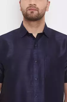 Blue Plain Silk Men Shirt