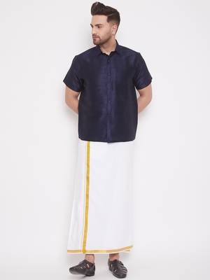 Blue Plain Silk Men Shirt 5
