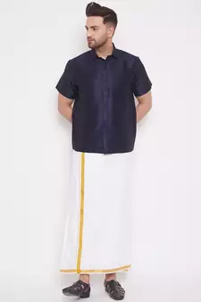 Blue Plain Silk Men Shirt
