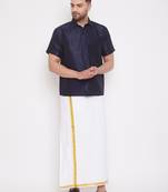 Blue plain silk  shirt & mundu