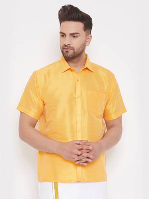 Yellow Plain Silk Men Shirt Only 1