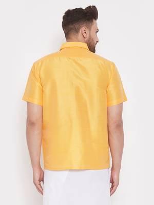 Yellow Plain Silk Men Shirt Only 3