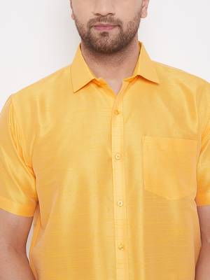 Yellow Plain Silk Men Shirt Only 4