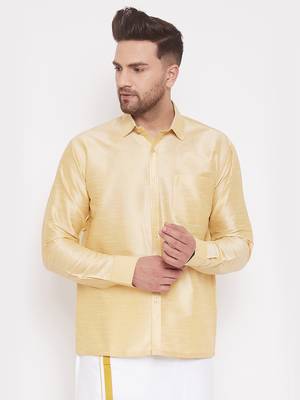 Gold Plain Silk Men Shirt 1
