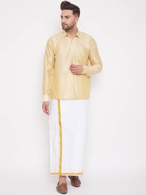 Gold Plain Silk Men Shirt 5