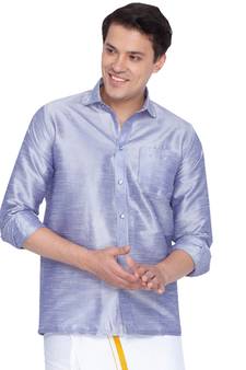 Blue Plain Silk Men Shirt
