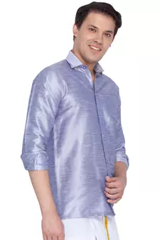 Blue Plain Silk Men Shirt
