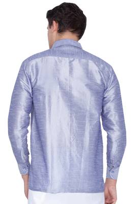 Blue Plain Silk Men Shirt 4