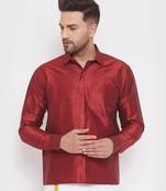 Maroon Plain Silk Men Shirt