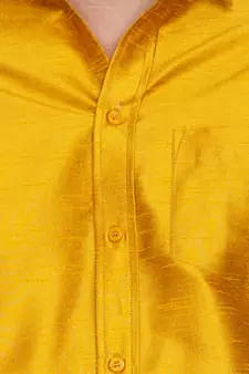 Yellow Plain Silk Men Shirt Only
