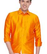 Orange Plain Silk Men Shirt