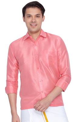 Pink Plain Silk Men Shirt 1