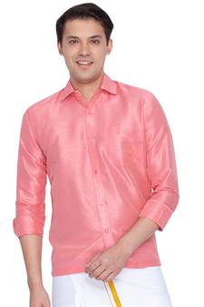 Pink Plain Silk Men Shirt
