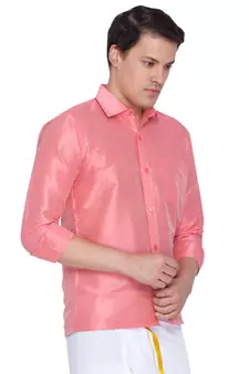Pink Plain Silk Men Shirt