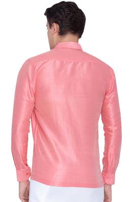 Pink Plain Silk Men Shirt 4