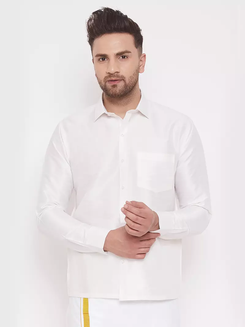 White plain silk  men shirt & mundu