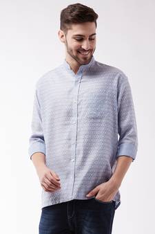 Men'S Lavender Blue Silk Blend Ethnic Shirt Only