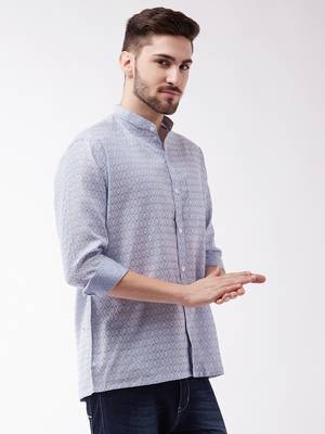 Lavender Blue Silk Blend Ethnic Shirt Only 2