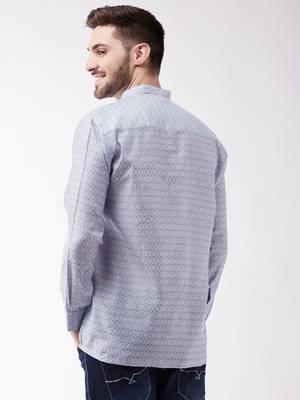 Lavender Blue Silk Blend Ethnic Shirt Only 3
