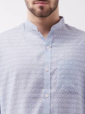 Lavender Blue Silk Blend Ethnic Shirt Only 4