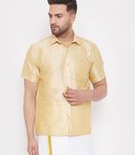 Gold Plain Silk Men Shirt