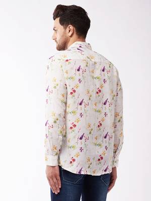 Men'S Multicolor-Base-Cream Muslin Blend Ethnic Shirt 3