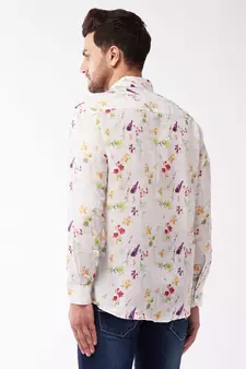 Men'S Multicolor-Base-Cream Muslin Blend Ethnic Shirt