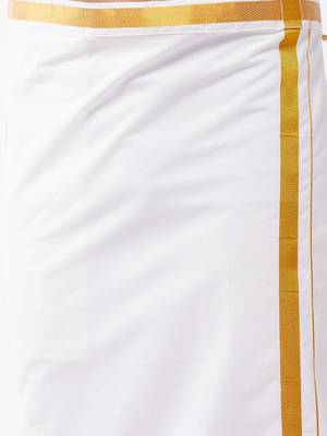 Vastramay Men's Multicolor-Base-Pink And White Silk Blend Shirt And Mundu 5