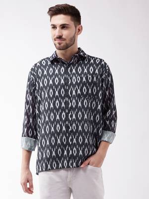 Men'S Black Cotton Blend Ethnic Shirt 1