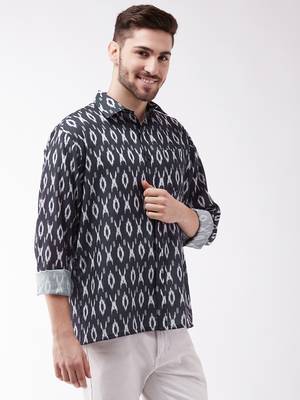 Men'S Black Cotton Blend Ethnic Shirt 2