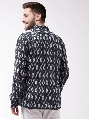 Men'S Black Cotton Blend Ethnic Shirt 3