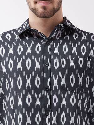 Men'S Black Cotton Blend Ethnic Shirt 4
