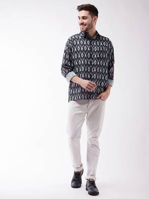 Men'S Black Cotton Blend Ethnic Shirt 5